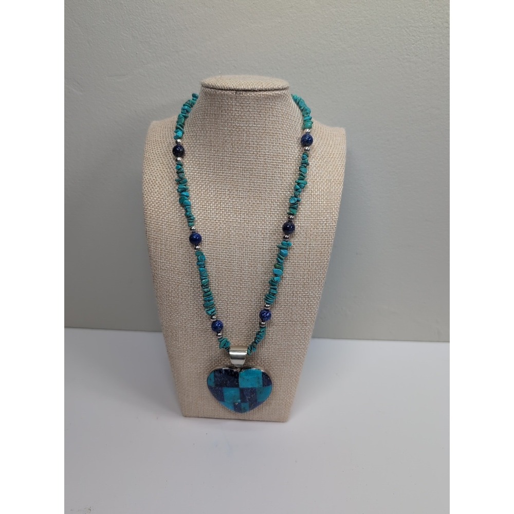 JAY KING Turquoise Lapis Mosaic Inlay Heart Pendant On Turquoise Lapis Necklace